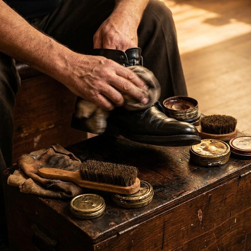 A customer getting a shine in the shine chair