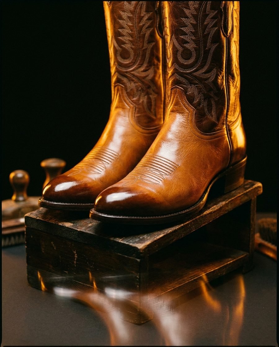 A freshly shined pair of cowboy boots at L.A.'s Boot & Shoe Shine